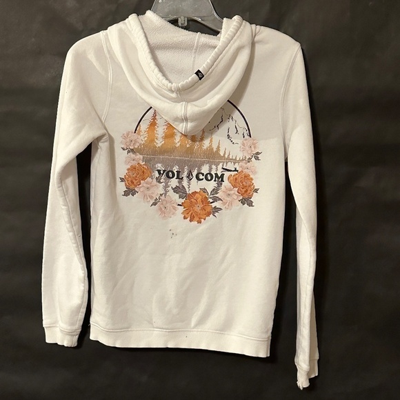 Vintage Volcom Skate Surf Floral White Hoodie Women Long Sleeve Sweater XS - Picture 11 of 11